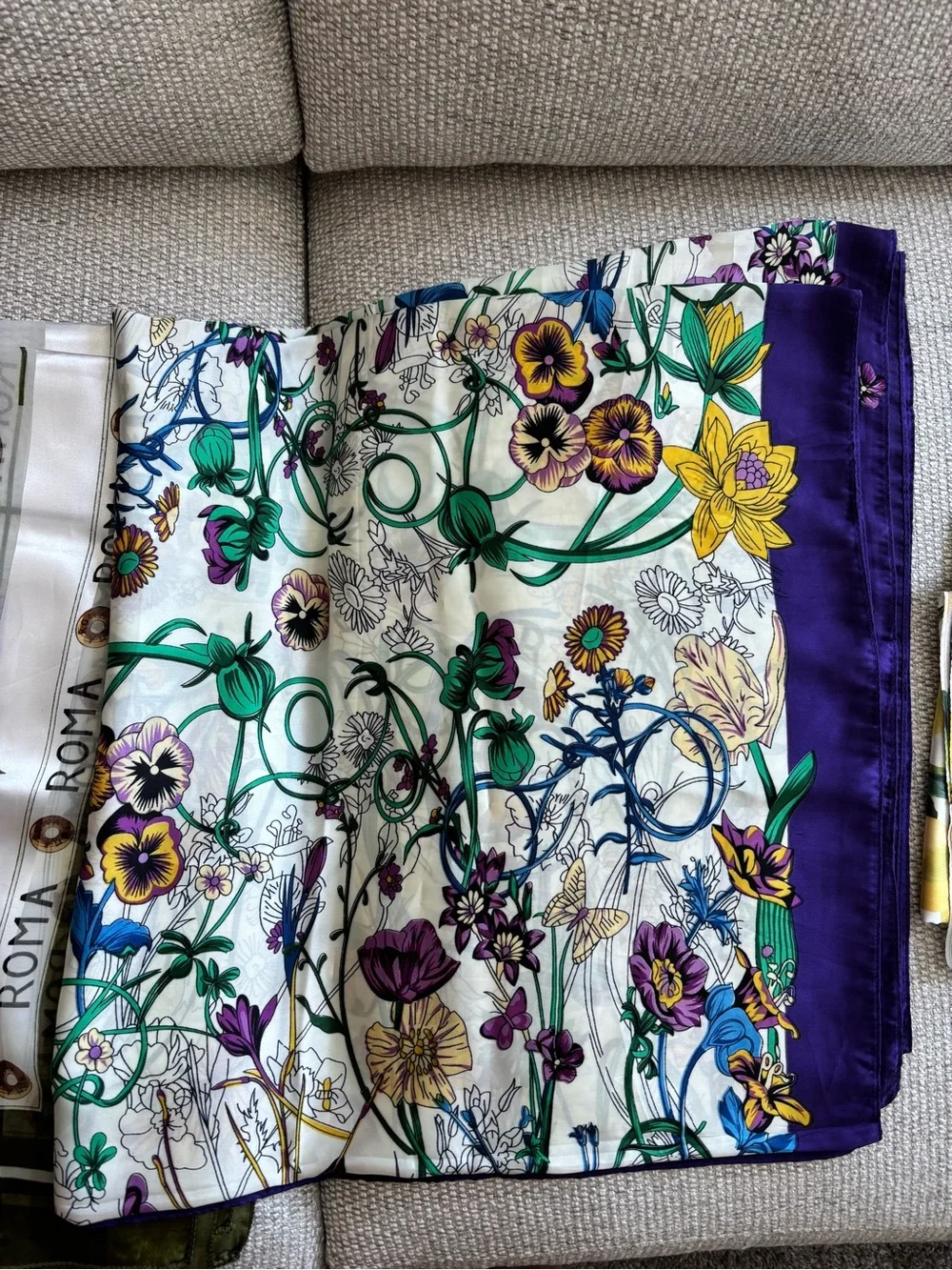 Set of (5) silky scarves purchased in various countries Italy Argentina France